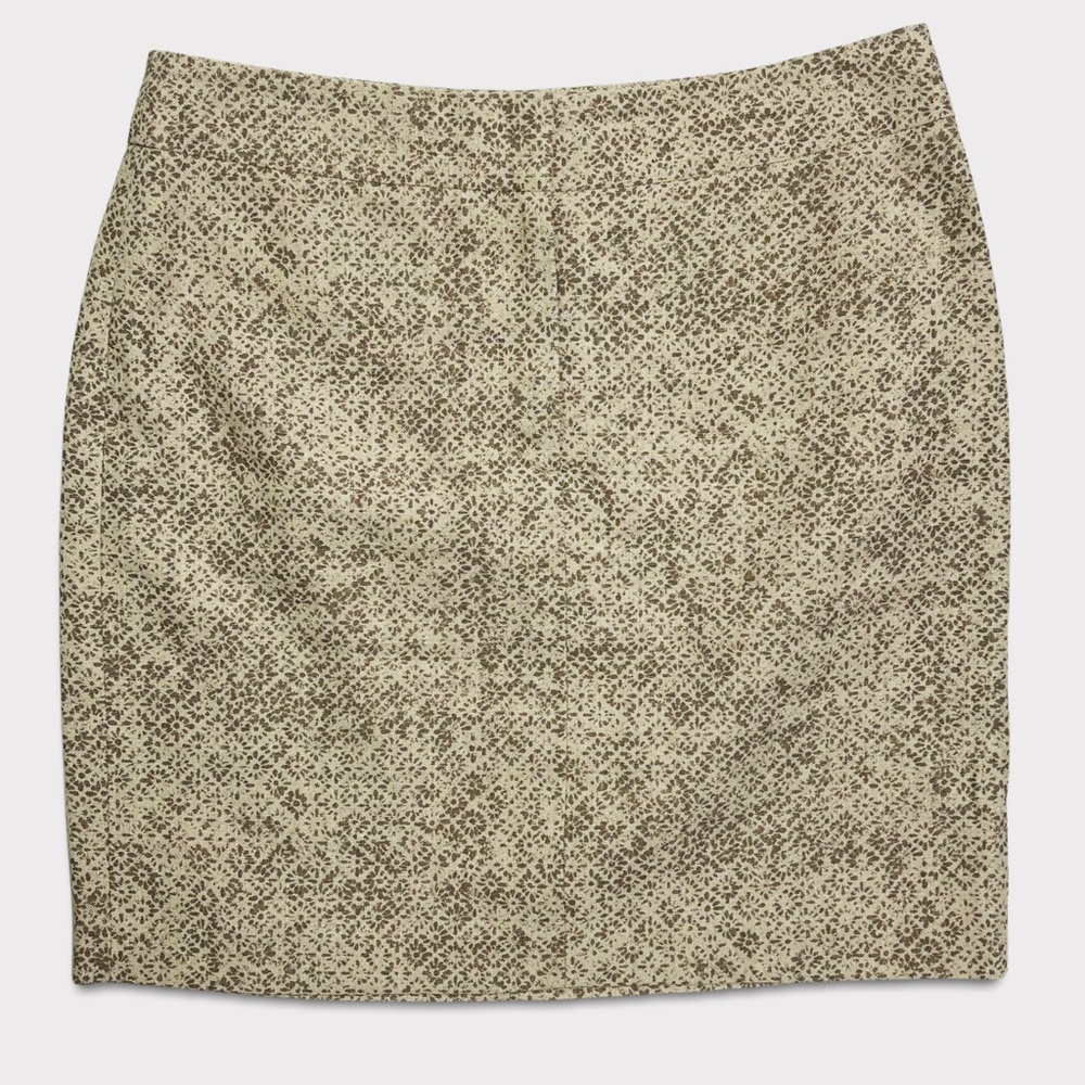 LOFT Brown & Tan Floral Print Linen Pencil Skirt Size 6